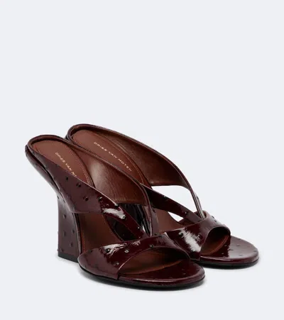 Dries Van Noten Patent Leather Wedge Mules In Burgundy