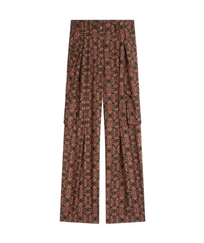 Dries Van Noten Pattern Printed Satin Cargo Pants In Brown