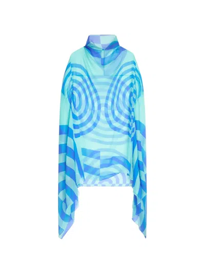Dries Van Noten Patterned Cape Dress In Blue