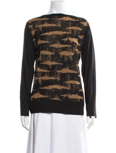 Pre-owned Dries Van Noten Patterned Crew Neck Sweater In Black