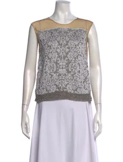 Pre-owned Dries Van Noten Patterned Crew Neck Sweater In Metallic/silver