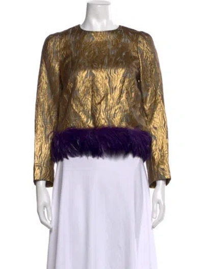 Pre-owned Dries Van Noten Patterned Crew Neck Top In Gold