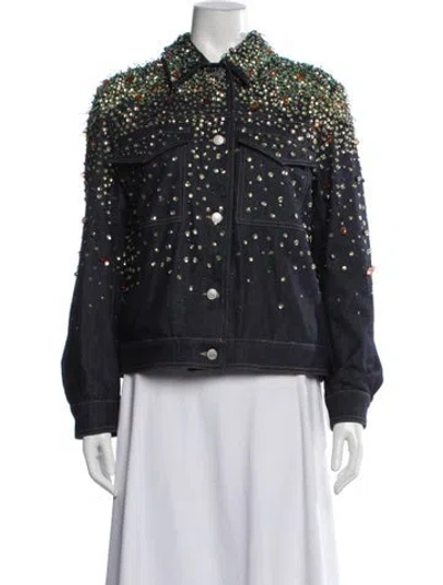 Pre-owned Dries Van Noten Patterned Denim Jacket In Blue