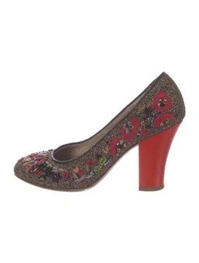 Pre-owned Dries Van Noten Patterned Embroidered Accent Pumps In Multi