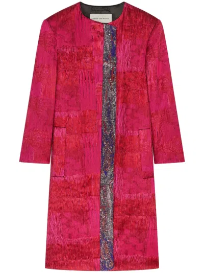 DRIES VAN NOTEN PATTERNED-JACQUARD COLLARLESS COAT