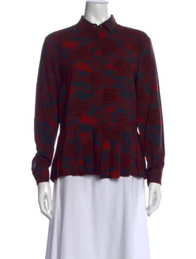 Pre-owned Dries Van Noten Patterned Long Sleeve Blouse In Blue