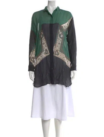 Pre-owned Dries Van Noten Patterned Long Sleeve Blouse In Green