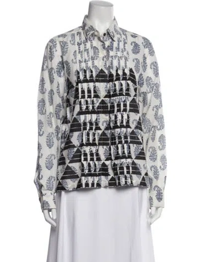Pre-owned Dries Van Noten Patterned Long Sleeve Blouse In Neutrals