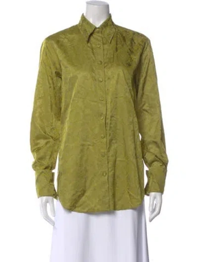 Pre-owned Dries Van Noten Patterned Long Sleeve Button-up Top In Green