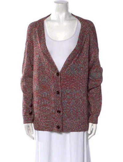 Pre-owned Dries Van Noten Patterned Metallic V-neck Sweater In Silver