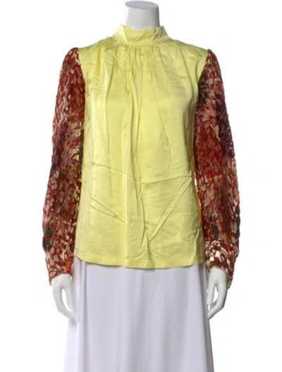 Pre-owned Dries Van Noten Patterned Mock Neck Blouse In Yellow