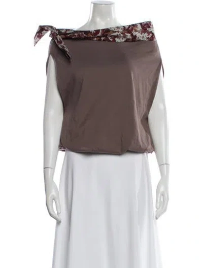 Pre-owned Dries Van Noten Patterned Off-the-shoulder Top In Brown