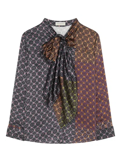 Dries Van Noten Patterned Pussy-bow Blouse In Blue