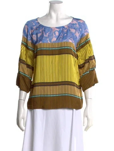 Pre-owned Dries Van Noten Patterned Scoop Neck Blouse In Brown