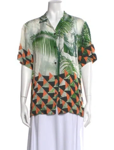 Pre-owned Dries Van Noten Patterned Short Sleeve Blouse In Green
