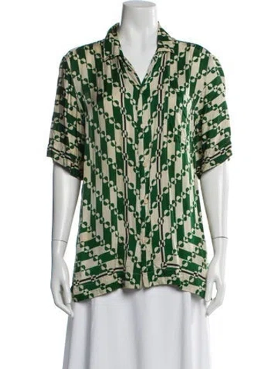 Pre-owned Dries Van Noten Patterned Short Sleeve Button-up Top In Multi
