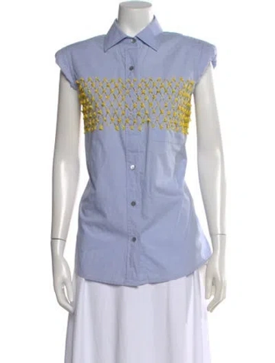 Pre-owned Dries Van Noten Patterned Sleeveless Button-up Top In Blue