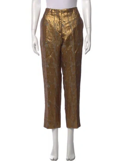 Pre-owned Dries Van Noten Patterned Straight Leg Pants In Gold