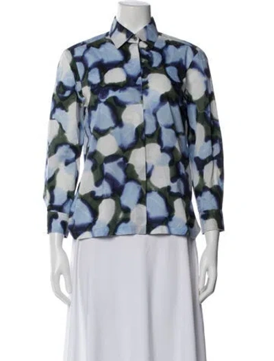 Pre-owned Dries Van Noten Patterned Three-quarter Sleeve Blouse In Blue