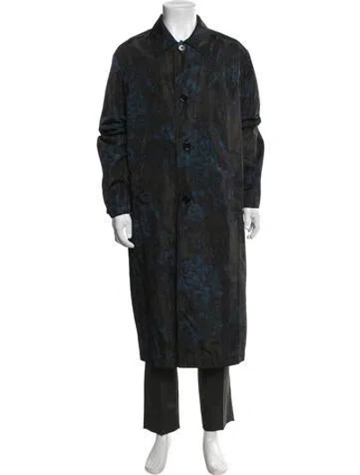 Pre-owned Dries Van Noten Patterned Trench Coat In Blue