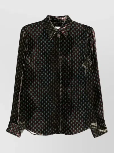 Dries Van Noten Patterned Velvet Shirt Collared Long Sleeves In Black