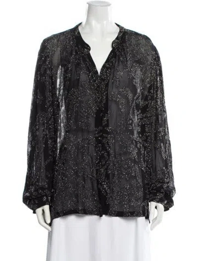 Pre-owned Dries Van Noten Patterned V-neck Blouse In Black