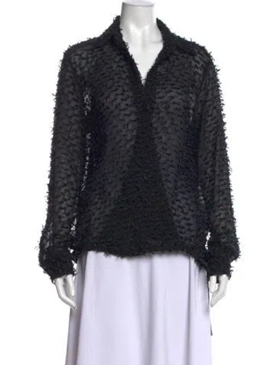Pre-owned Dries Van Noten Patterned V-neck Blouse In Black