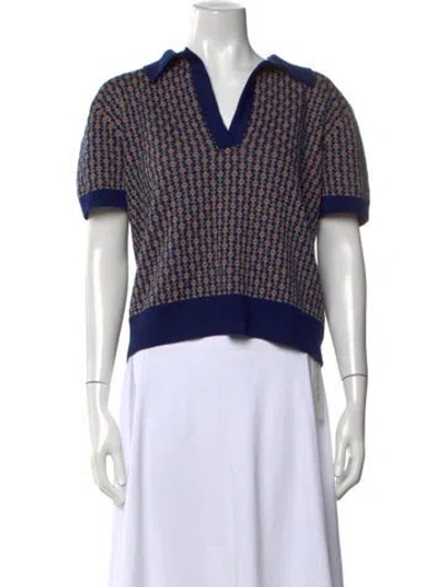Pre-owned Dries Van Noten Patterned V-neck Polo In Blue