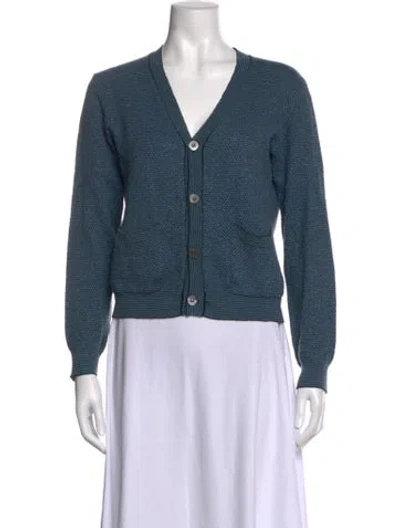 Pre-owned Dries Van Noten Patterned V-neck Sweater In Blue