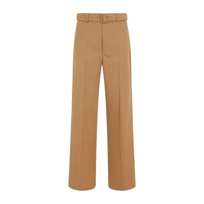 Dries Van Noten Belted Straight-leg Wool-blend Pants In Brown