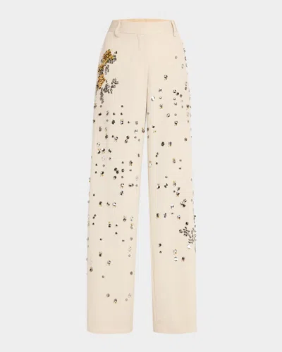 Dries Van Noten Paxy Embellished Wide-leg Pants In Cream