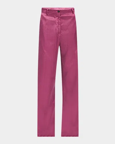 Dries Van Noten Paxy Wide-leg Satin Pants In Red
