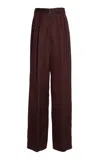 Dries Van Noten Wide Burgundy Trousers With Stripes And Pleats Women In Burgundy