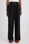 Dries Van Noten High Waist Wide Leg Belted Pleated Jeans In Black