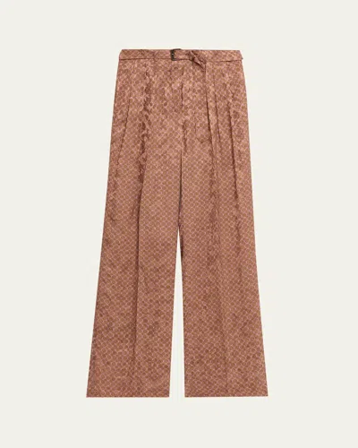 DRIES VAN NOTEN PEACHES BELTED SATIN WIDE-LEG PANTS