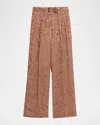 Dries Van Noten Peaches Belted Satin Wide-leg Pants In Orange
