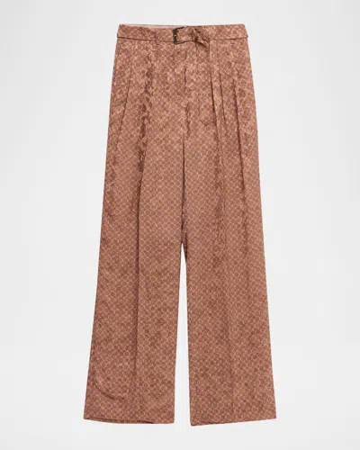 Dries Van Noten Peaches Belted Satin Wide-leg Pants In Orange