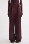 Dries Van Noten Belted High-rise Wide-leg Pants In Burgundy