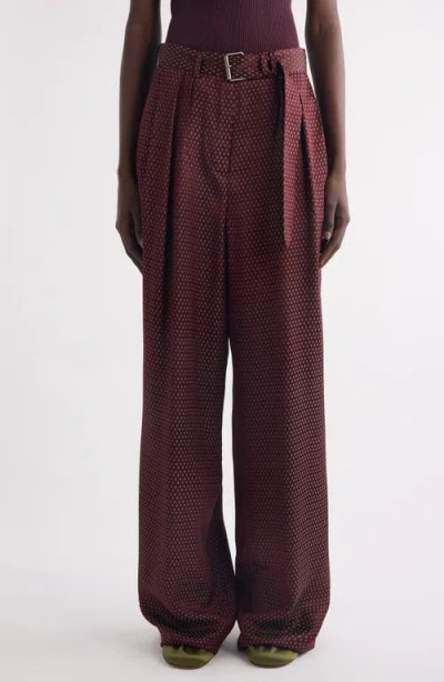 Dries Van Noten Belted High-rise Wide-leg Pants In Burgundy