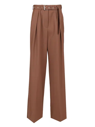 Dries Van Noten Belted Wool Gabardine Wide-leg Pants In Brown
