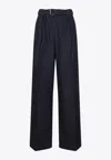 Dries Van Noten High Waist Wide Leg Belted Pleated Jeans In Blue