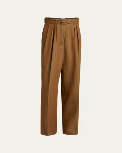 Dries Van Noten Peaches Striped Jacquard Straight-leg Pants With Belt In Blue