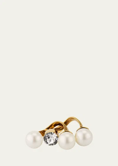 Dries Van Noten Pearl And Crystal Brass Rings, Set Of 2 In Brass 973