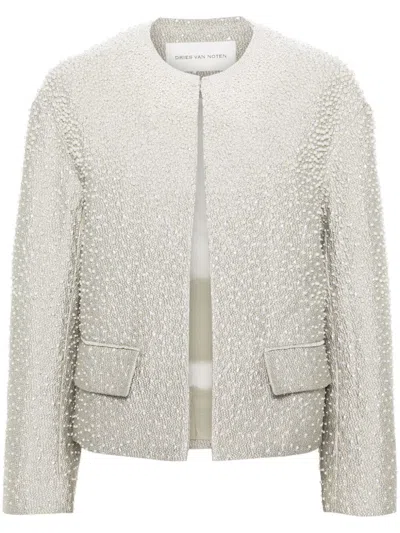 Dries Van Noten Pearl Embellishment Jacket In Grey