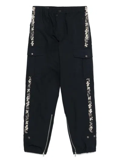 Dries Van Noten Embroidered Pants With Zipper Accents In Blue