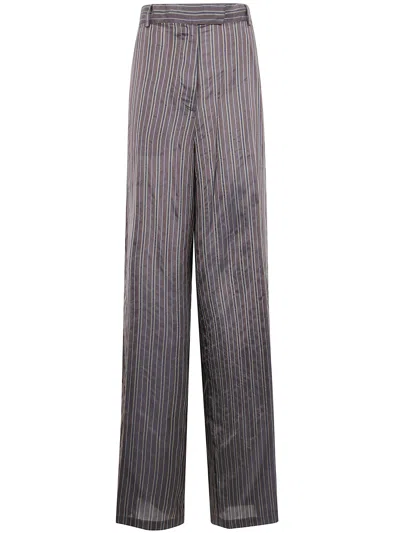Dries Van Noten Striped Wide-leg Trousers Pockets In Gray