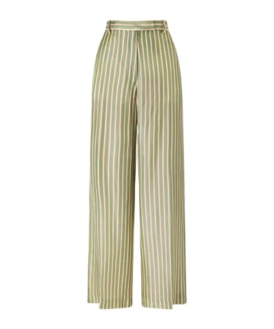 Dries Van Noten Penn Striped Satin Wide-leg Pants In Green
