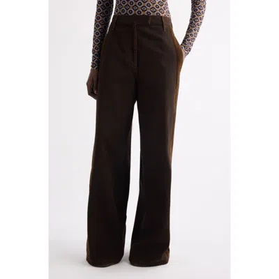 Dries Van Noten Penn Velvet Stripe Wide Leg Denim Trousers In Brown