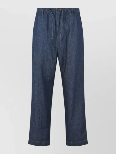Dries Van Noten Penny Cotton Trousers Belt Loops Pockets In Blue