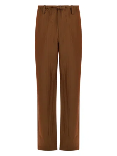 Dries Van Noten Penny Long Vertical Lines Straight Pants In Brown